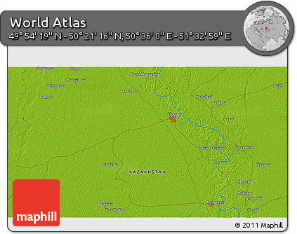 Physical 3D Map of the Area around 50° 7' 47" N, 51° 4' 30" E