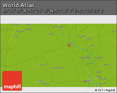 Physical 3D Map of the Area around 50° 7' 47" N, 51° 4' 30" E