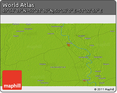 Physical 3D Map of the Area around 50° 7' 47" N, 51° 4' 30" E