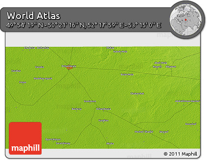 Physical 3D Map of the Area around 50° 7' 47" N, 52° 46' 29" E