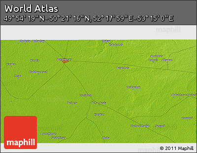Physical 3D Map of the Area around 50° 7' 47" N, 52° 46' 29" E