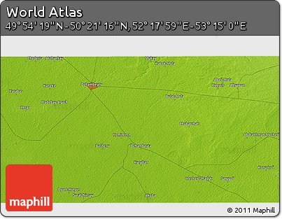Physical 3D Map of the Area around 50° 7' 47" N, 52° 46' 29" E