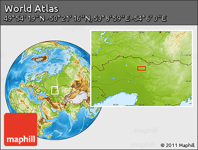 Physical Location Map of the Area around 50° 7' 47" N, 53° 37' 30" E