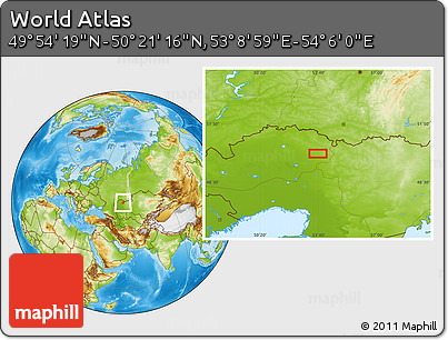 Physical Location Map of the Area around 50° 7' 47" N, 53° 37' 30" E