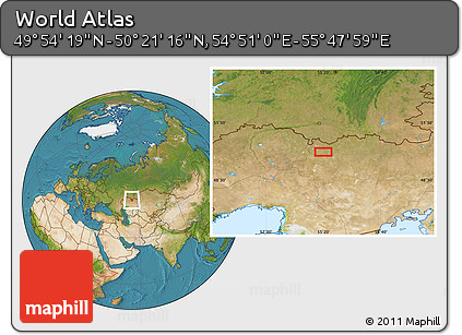Satellite Location Map of the Area around 50° 7' 47" N, 55° 19' 30" E