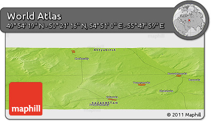 Physical Panoramic Map of the Area around 50° 7' 47" N, 55° 19' 30" E