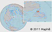 Gray Location Map of the area around 50° 7' 47" N, 56° 52' 30" W, hill shading