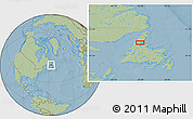 Savanna Style Location Map of the area around 50° 7' 47" N, 56° 52' 30" W, hill shading