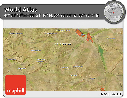 Satellite 3D Map of the Area around 50° 7' 47" N, 57° 1' 29" E