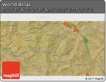 Satellite 3D Map of the Area around 50° 7' 47" N, 57° 1' 29" E