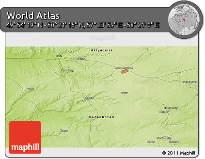 Physical 3D Map of the Area around 50° 7' 47" N, 57° 52' 30" E