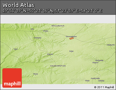 Physical 3D Map of the Area around 50° 7' 47" N, 57° 52' 30" E