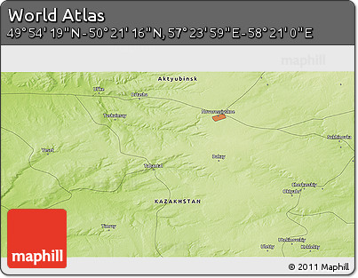 Physical 3D Map of the Area around 50° 7' 47" N, 57° 52' 30" E