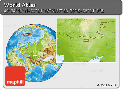 Physical Location Map of the Area around 50° 7' 47" N, 57° 52' 30" E