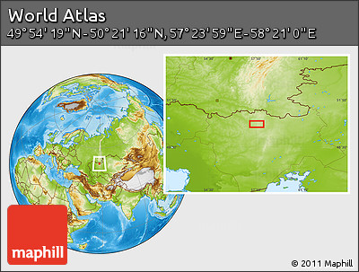 Physical Location Map of the Area around 50° 7' 47" N, 57° 52' 30" E