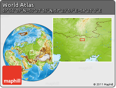 Physical Location Map of the Area around 50° 7' 47" N, 57° 52' 30" E