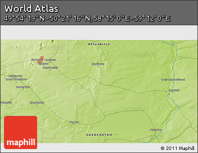 Physical 3D Map of the Area around 50° 7' 47" N, 58° 43' 30" E