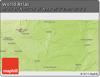 Physical 3D Map of the Area around 50° 7' 47" N, 58° 43' 30" E