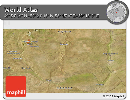 Satellite 3D Map of the Area around 50° 7' 47" N, 58° 43' 30" E