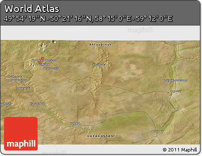 Satellite 3D Map of the Area around 50° 7' 47" N, 58° 43' 30" E