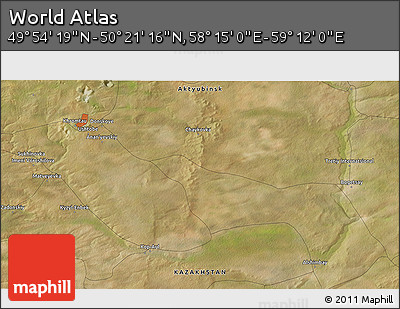 Satellite 3D Map of the Area around 50° 7' 47" N, 58° 43' 30" E