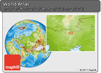 Physical Location Map of the Area around 50° 7' 47" N, 58° 43' 30" E