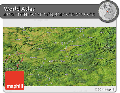 Satellite 3D Map of the Area around 50° 7' 47" N, 5° 10' 30" E