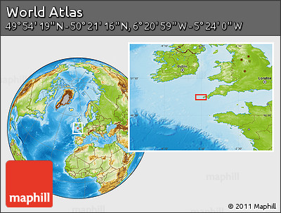 Physical Location Map of the Area around 50° 7' 47" N, 5° 52' 30" W