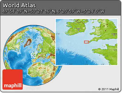 Physical Location Map of the Area around 50° 7' 47" N, 5° 52' 30" W