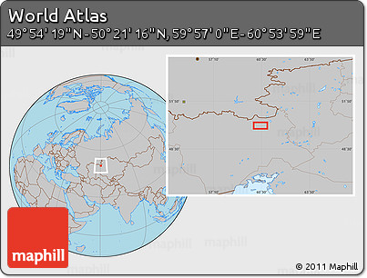 Gray Location Map of the Area around 50° 7' 47" N, 60° 25' 29" E