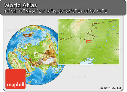 Physical Location Map of the Area around 50° 7' 47" N, 60° 25' 29" E