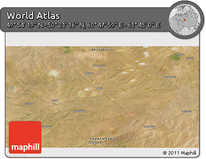 Satellite 3D Map of the Area around 50° 7' 47" N, 61° 16' 29" E
