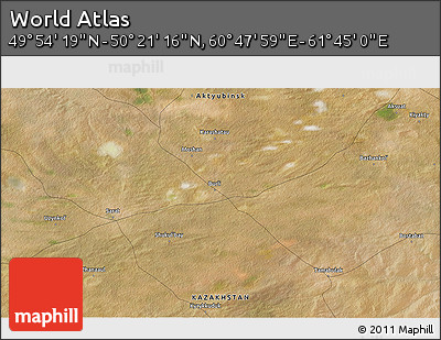 Satellite 3D Map of the Area around 50° 7' 47" N, 61° 16' 29" E