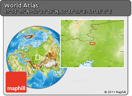 Physical Location Map of the Area around 50° 7' 47" N, 61° 16' 29" E