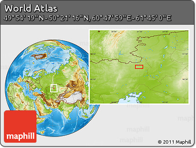 Physical Location Map of the Area around 50° 7' 47" N, 61° 16' 29" E