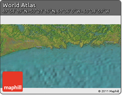 Satellite 3D Map of the Area around 50° 7' 47" N, 61° 7' 30" W