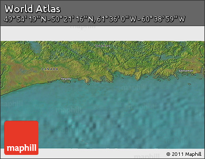 Satellite 3D Map of the Area around 50° 7' 47" N, 61° 7' 30" W