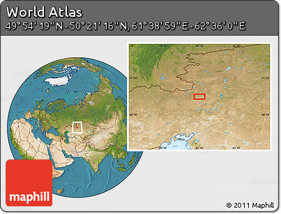 Satellite Location Map of the Area around 50° 7' 47" N, 62° 7' 30" E