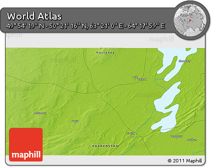 Physical 3D Map of the Area around 50° 7' 47" N, 63° 49' 30" E
