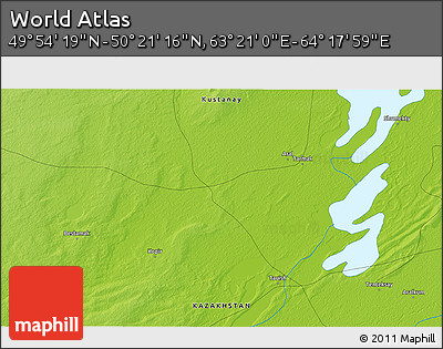 Physical 3D Map of the Area around 50° 7' 47" N, 63° 49' 30" E