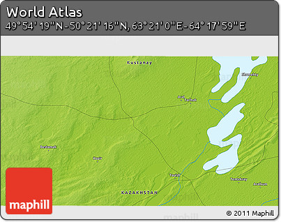 Physical 3D Map of the Area around 50° 7' 47" N, 63° 49' 30" E