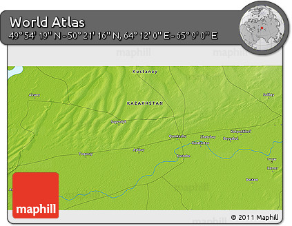 Physical 3D Map of the Area around 50° 7' 47" N, 64° 40' 30" E