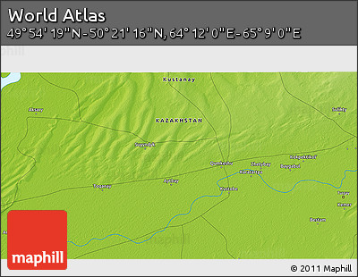 Physical 3D Map of the Area around 50° 7' 47" N, 64° 40' 30" E
