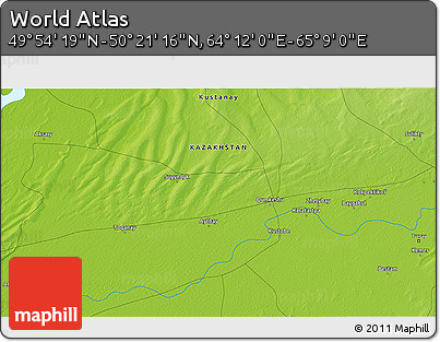 Physical 3D Map of the Area around 50° 7' 47" N, 64° 40' 30" E