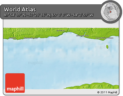 Physical 3D Map of the Area around 50° 7' 47" N, 64° 31' 30" W