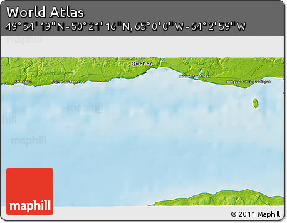 Physical 3D Map of the Area around 50° 7' 47" N, 64° 31' 30" W