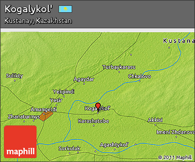Physical 3D Map of Kogalykol'