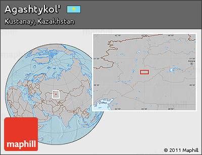 Gray Location Map of Agashtykol', hill shading