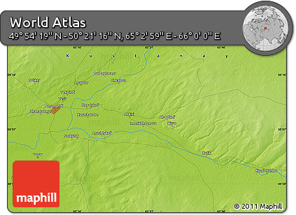 Physical Map of the Area around 50° 7' 47" N, 65° 31' 30" E