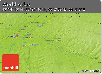 Physical Map of the Area around 50° 7' 47" N, 65° 31' 30" E